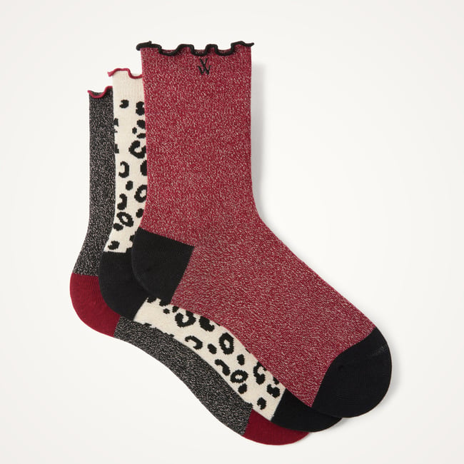 Pack de 3 chaussettes à bords volantés PACK QUINN léopard <span itemprop=