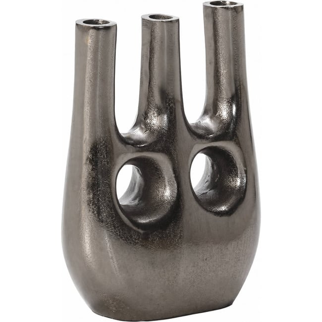 Vase ajouré en métal, Trois cols décoratifs Couleur nickel noir <span itemprop=