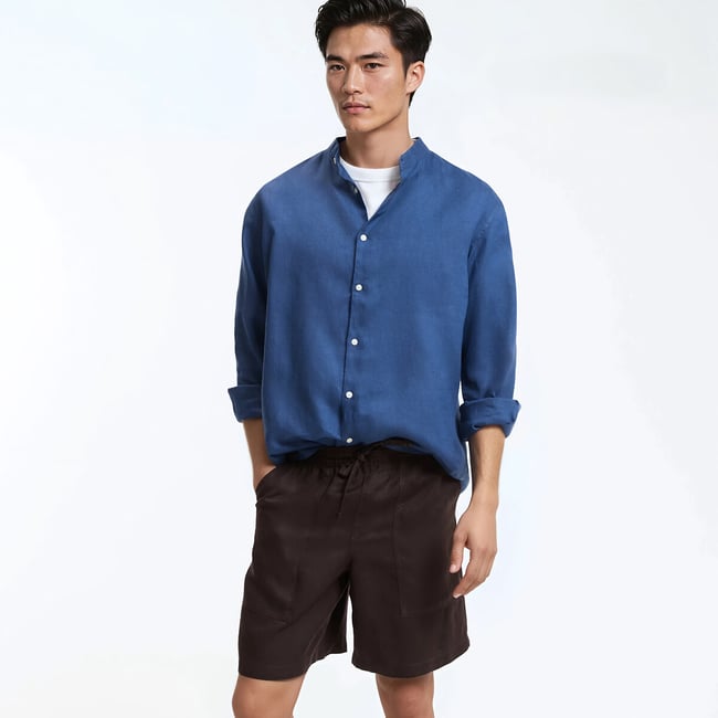 Signatures Aurele Linen Mandarin Collar Regular Fit Shirt - LA REDOUTE COLLECTIONS