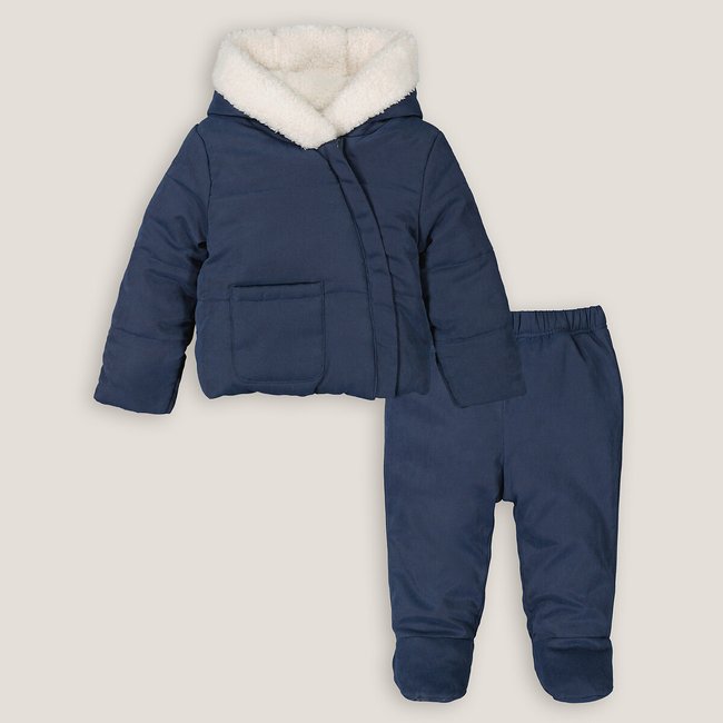 Conjunto de abrigo de 2 piezas calentito con capucha azul marino <span itemprop=