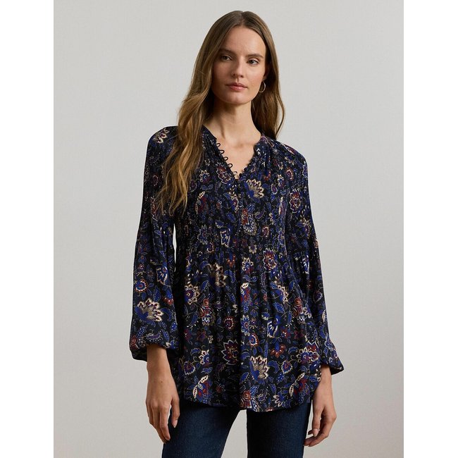 Blouse imprimée manches longues imprimé marine <span itemprop=