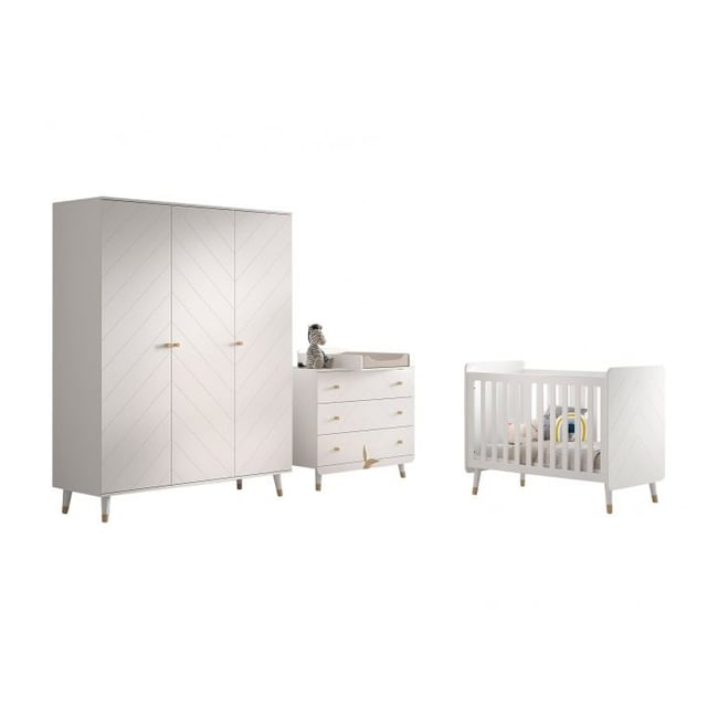 Ensemble 4 Pièces Billy Lit commode grande armoire blanc - VIPACK