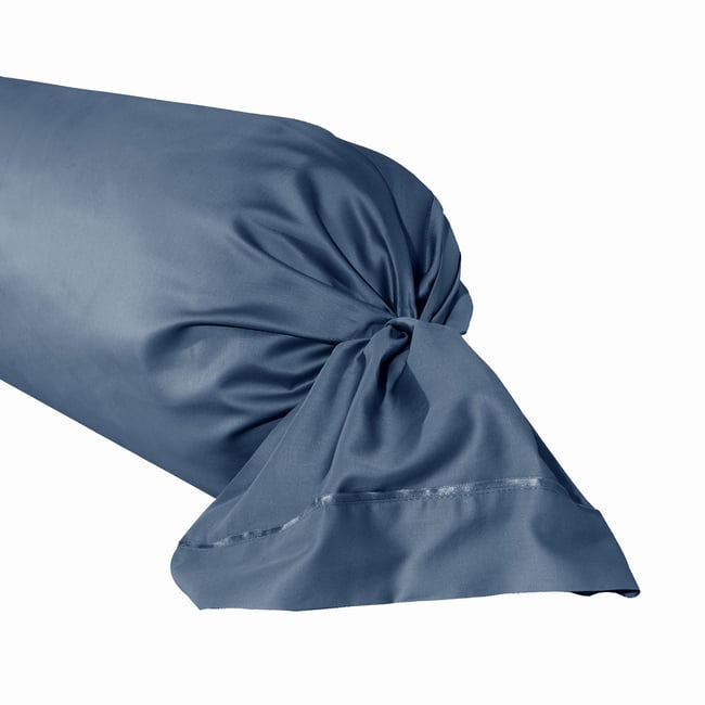 Taie de traversin unie en satin de coton bio, TEOPHILE bleu marine <span itemprop=