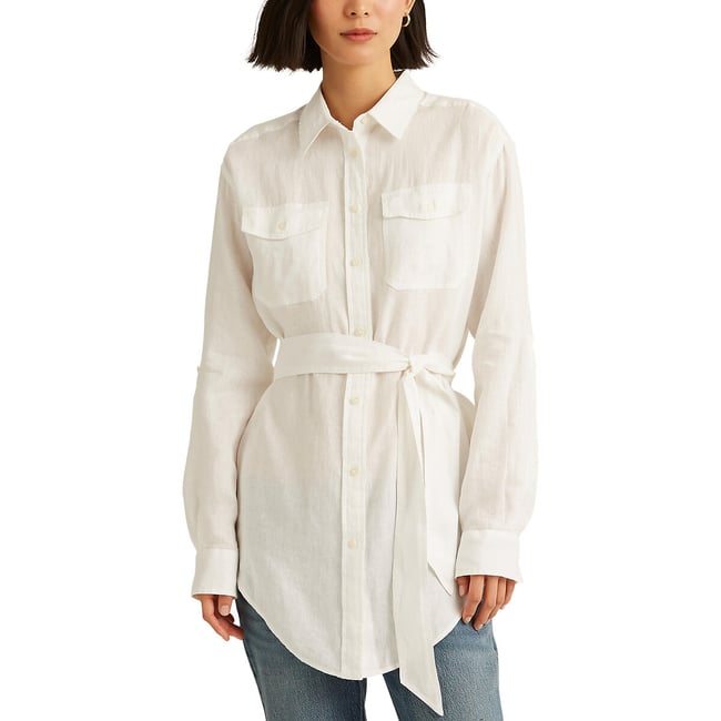 Chemise longue ceinturée manches longues CHADWICK  blanc <span itemprop=