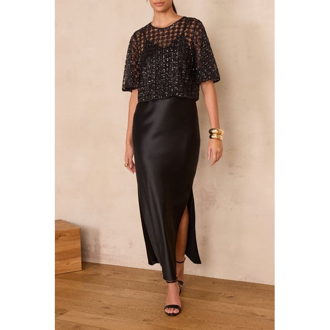 Maison 123 ROBE REFLET R SATIN noir <span itemprop=