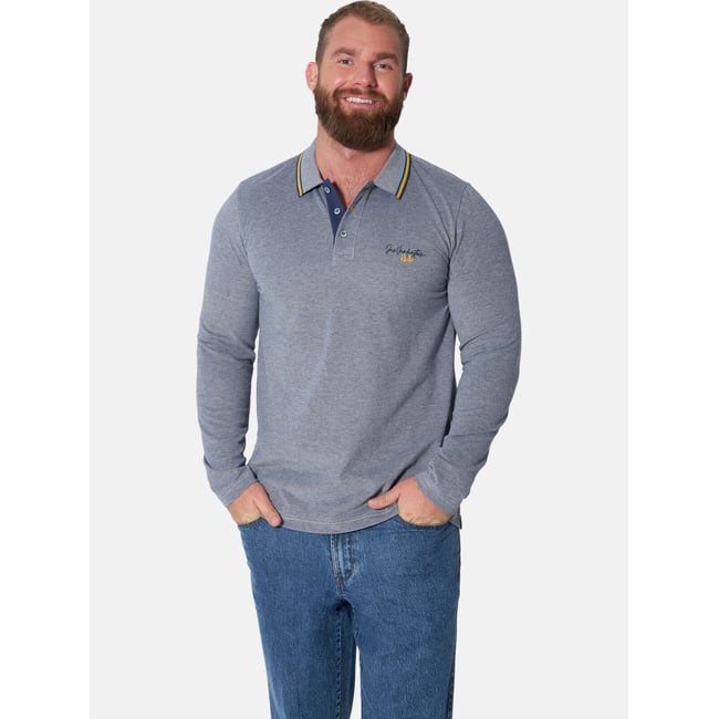 Polo à manches longues STEY gris bleu <span itemprop=