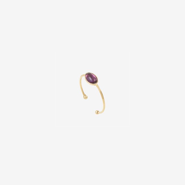 Bague plaquée or - cab ovale améthyste violet <span itemprop=