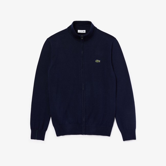 Chaqueta con cremallera de cuello alto, de algodón azul marino <span itemprop=