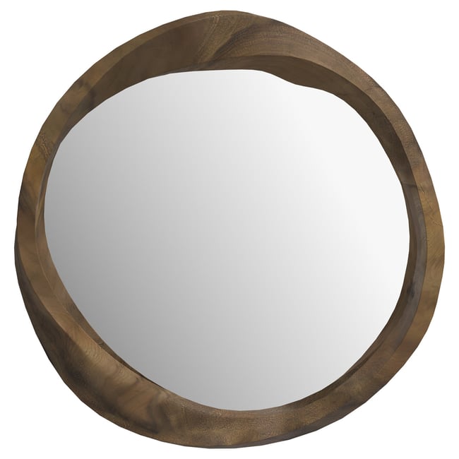 Miroir rond en bois de suar ondulé D53 cm - YONG Couleur bois foncé <span itemprop=