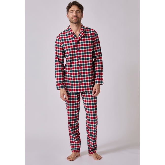 Pyjama en flanelle grattée pur coton multicolore rouge carreaux <span itemprop=