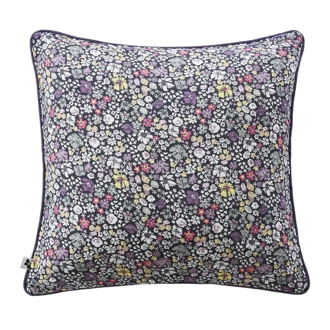 Coussin dehoussable en gaze de coton Malia en fleurs violet <span itemprop=