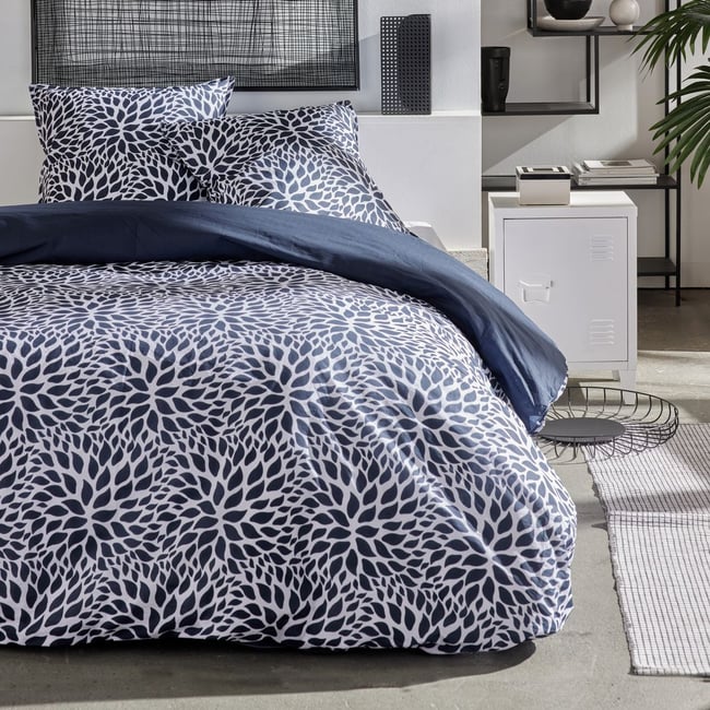 Parure de lit imprimé Graphique Coton SUNSHINE SOFIA bleu marine <span itemprop=