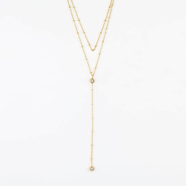 Collier chaîne Y avec strass - acier inoxydable doré <span itemprop=