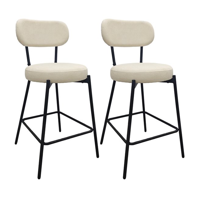 Chaises CELESTE îlot bar métal tissu velours côtelé H65cm | Lot de 2 Couleur blanc et noir <span itemprop=