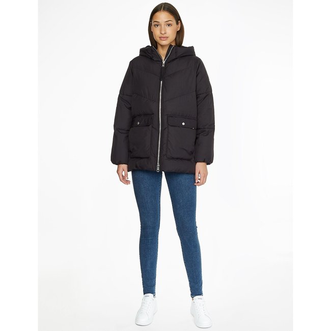 Doudoune courte zippée bleu marine <span itemprop=