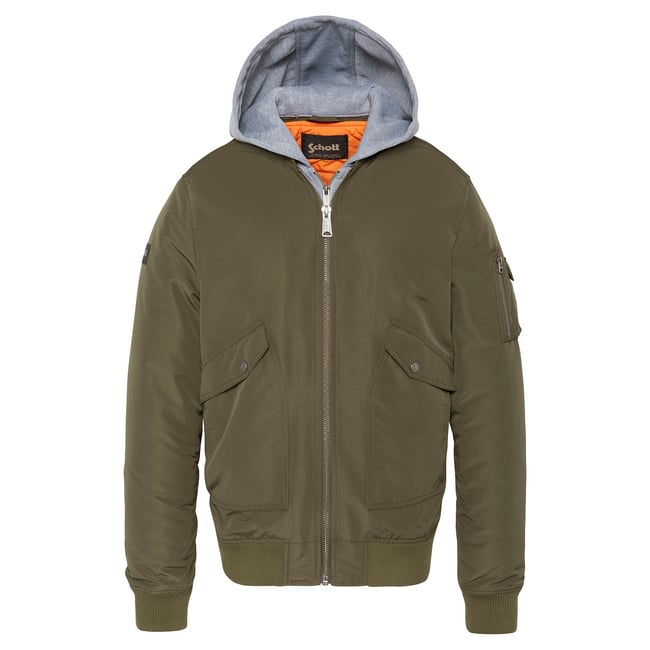 Bomber à capuche moletton kaki <span itemprop=