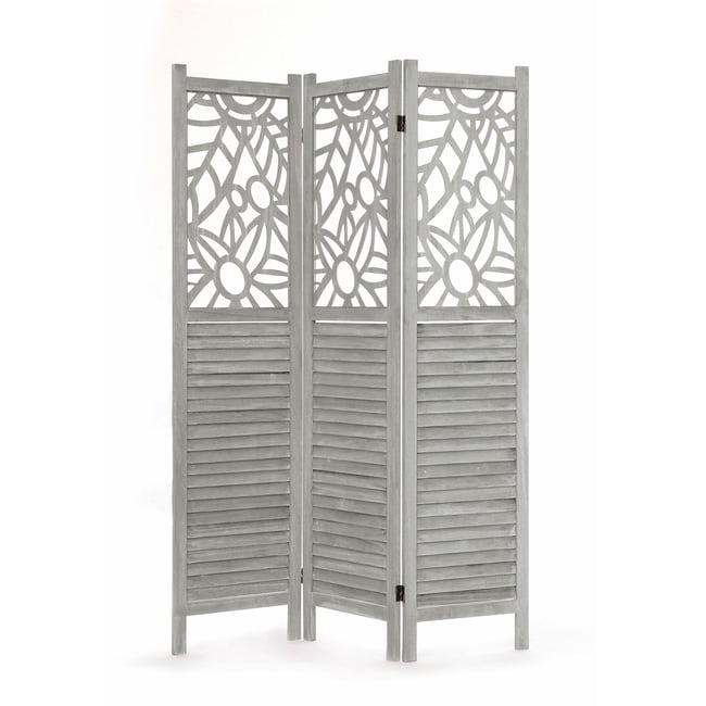 Paravent en BOIS de pin cérusé, MARSEILLE Couleur gris <span itemprop=