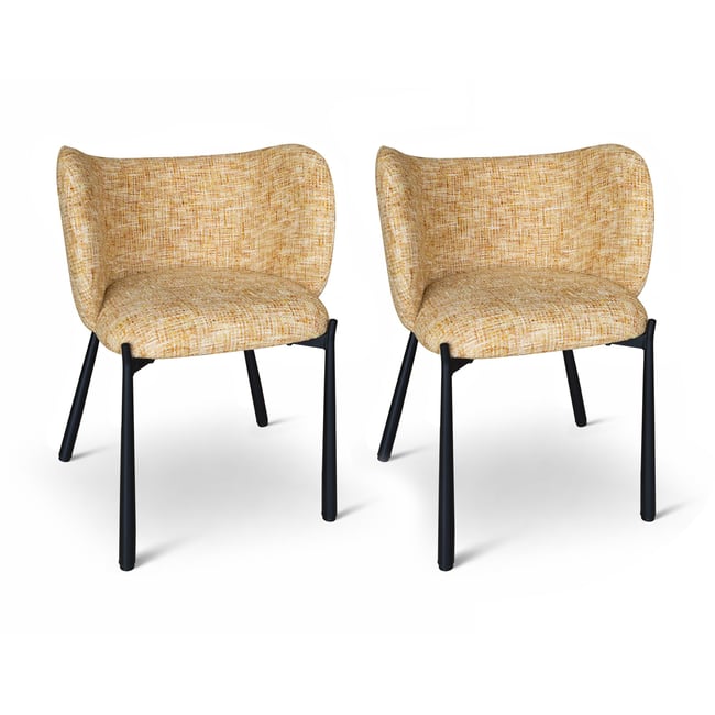 Lot de 2 fauteuils de table pied métal et tissu tweed, SUZAN Couleur ocre <span itemprop=