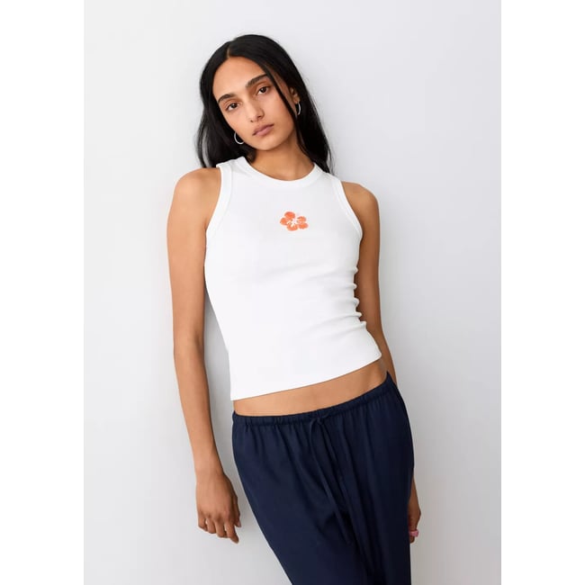 Top coton fleur blanc cassé <span itemprop=