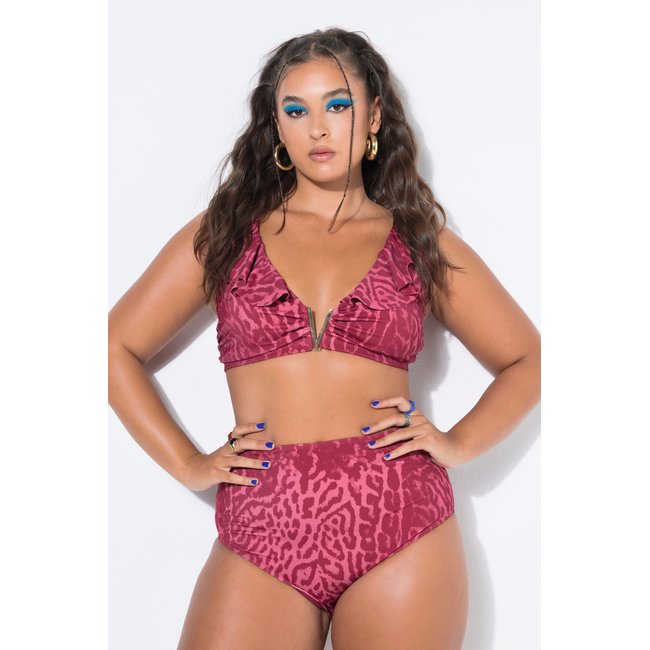 Bas de bikini taille haute, sculptant rouge vin <span itemprop=