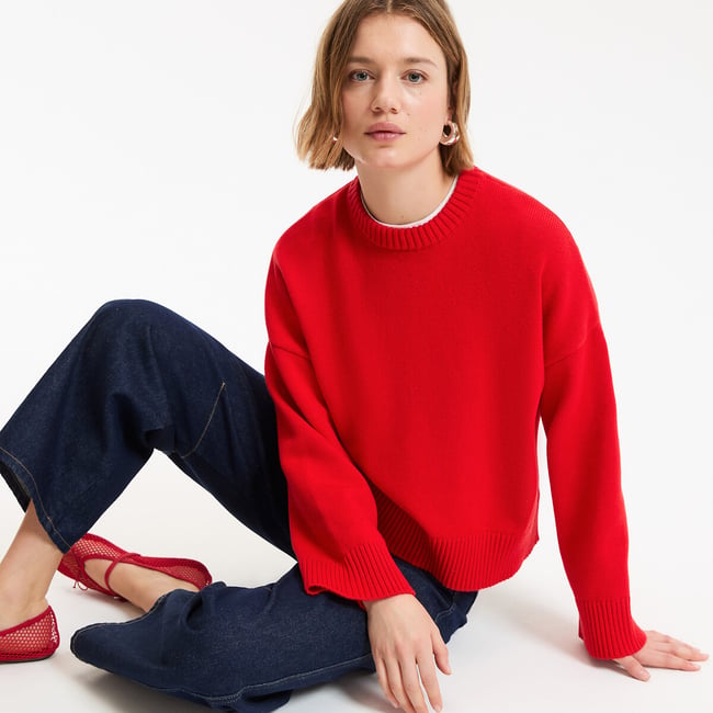 Pull col rond, en laine et coton mélangés  - LA REDOUTE COLLECTIONS