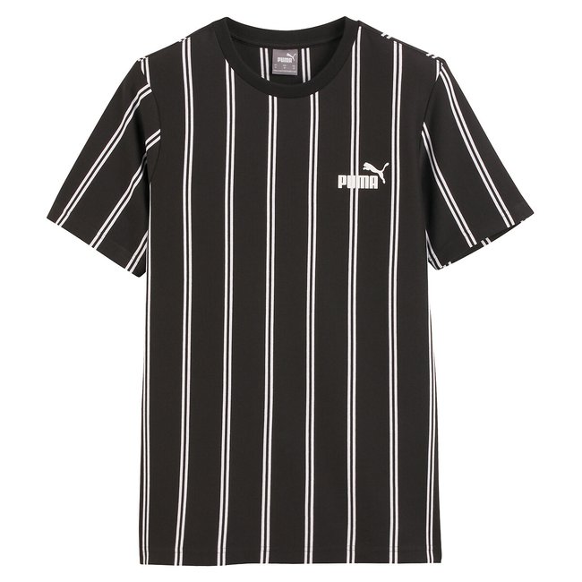 Sports Club AOP T-Shirt in Striped Cotton with Short Sleeves black striped PUMA