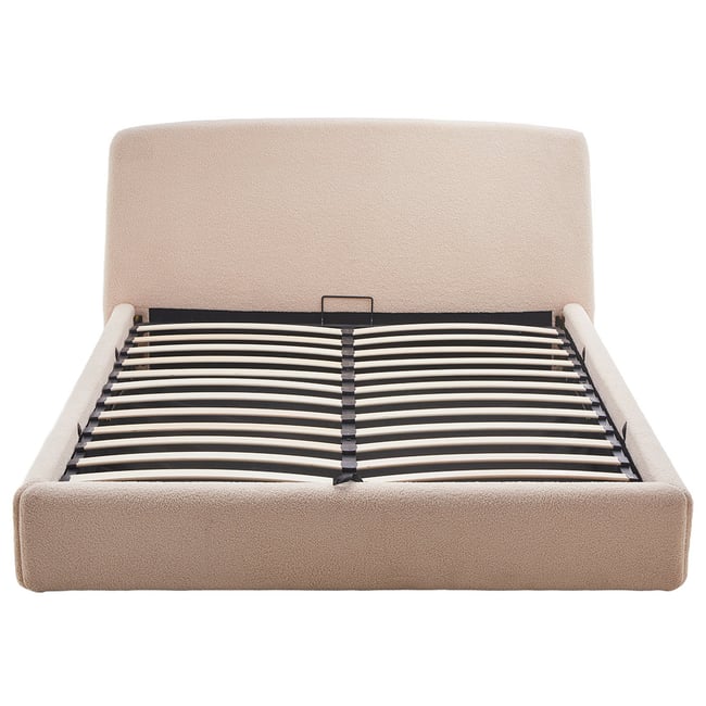 Lit coffre 160x200 cm en tissu bouclette, JULIETTE Couleur beige <span itemprop=
