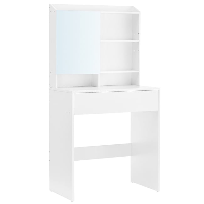 Coiffeuse 1 tiroir et 3 étagères avec miroir - H136 cm Couleur blanc <span itemprop=