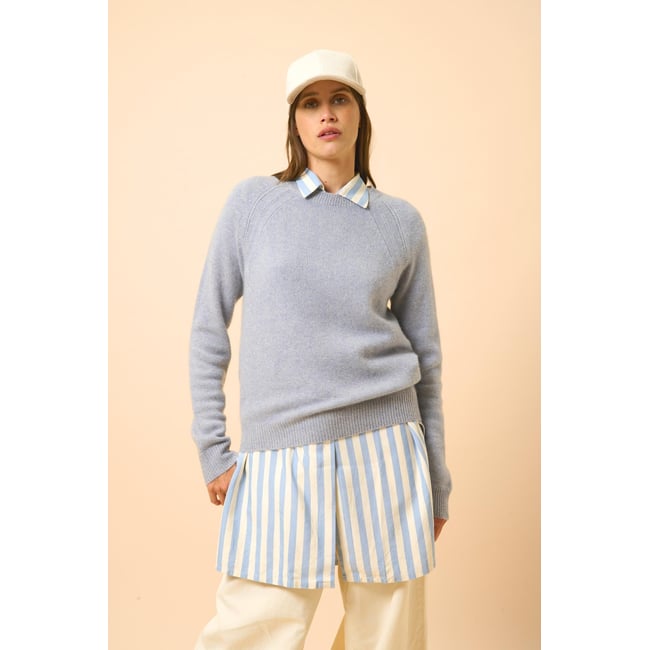 Pull Col Rond 4 Fils Bleu Ivoire Arequipa bleu blanc <span itemprop=