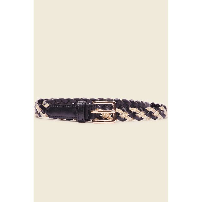Ceinture tressée à strass noir <span itemprop=