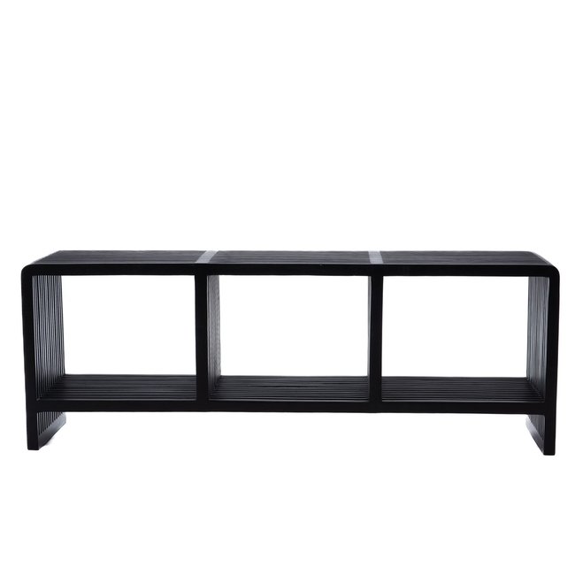 Banc d'entrée en teck recyclé 3 niches - MILAN Couleur noir <span itemprop=