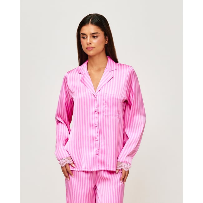 Chemise en satin à rayures AOPSATINIZ rose <span itemprop=