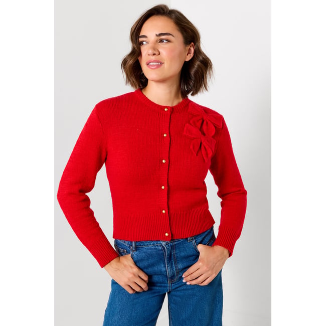 Cardigan à Nœuds Coco rouge <span itemprop=