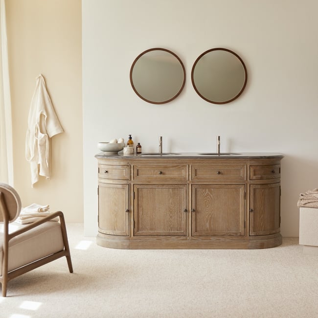 Meuble Salle De Bain en Chêne massif, LOUISE Couleur naturel <span itemprop=