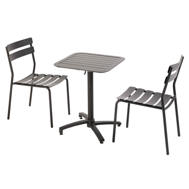 Table 60x60 cm inclinable en aluminium avec 2 chaises, ALMADA noir <span itemprop=
