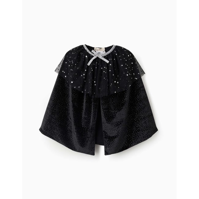Cape en velours à pois en fil textile noir <span itemprop=