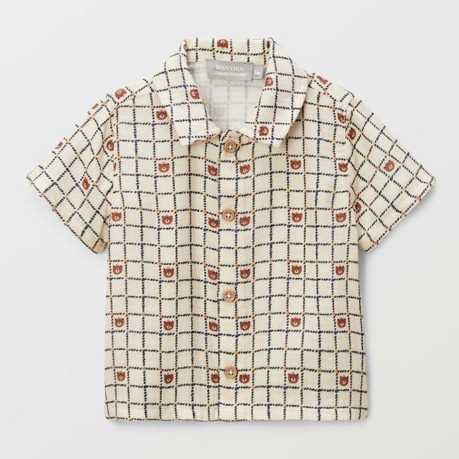 Chemise manches courtes imprimé en coton BIO GOTS naturel <span itemprop=