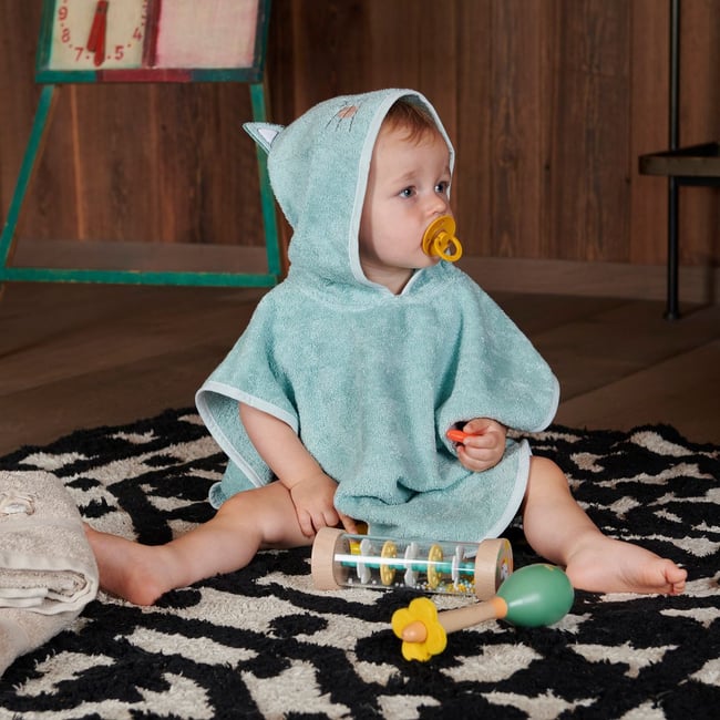 Poncho en Coton 450g/m² - LES PETITS FELINS bleu <span itemprop=