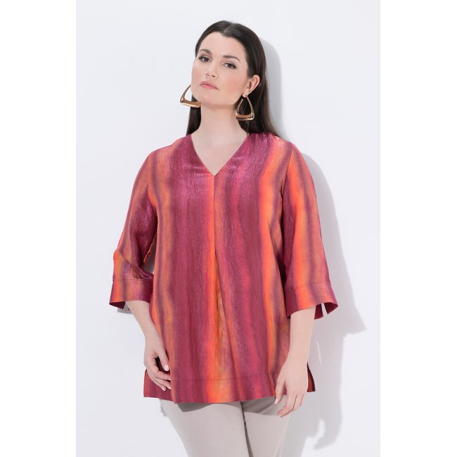 Tunique, dégradé, paillettes, col V rose vif fuchsia <span itemprop=