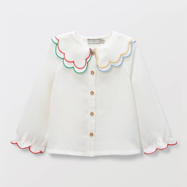 Blouse unie à col fantaisie en coton BIO GOTS naturel <span itemprop=