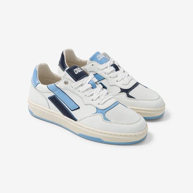 Baskets en cuir Flow blanc/bleu <span itemprop=