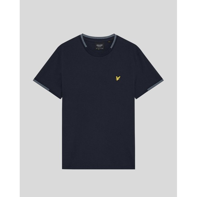 T-shirt en coton fin à liserés contrastés bleu foncé marine/ craie bleu <span itemprop=