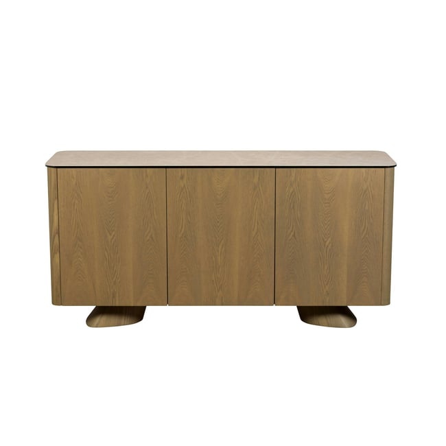 Buffet design céramique et placage chêne 3 portes CALA Couleur bois naturel <span itemprop=