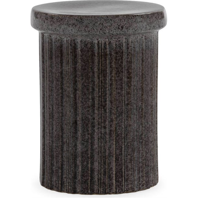 Tabouret en céramique au relief strié Couleur noir moucheté <span itemprop=