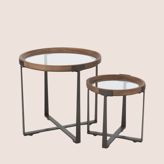 Tables basses gigognes de style industriel D60 (set de 2) - IOWA Couleur marron <span itemprop=