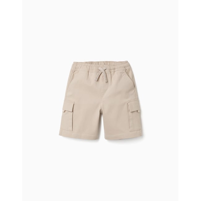 Short long cargo en sergé avec cordon de serrage beige clair <span itemprop=