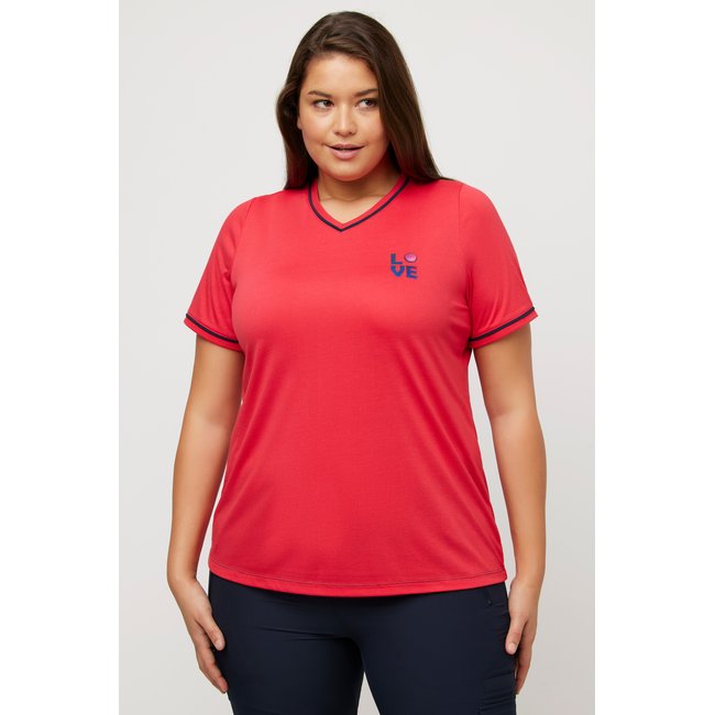T-shirt, Love, col en V, manches courtes rouge fuschsia <span itemprop=