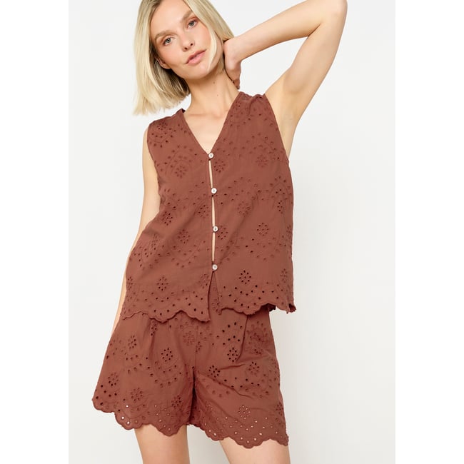 Blouse  brodée sans manches terracotta <span itemprop=