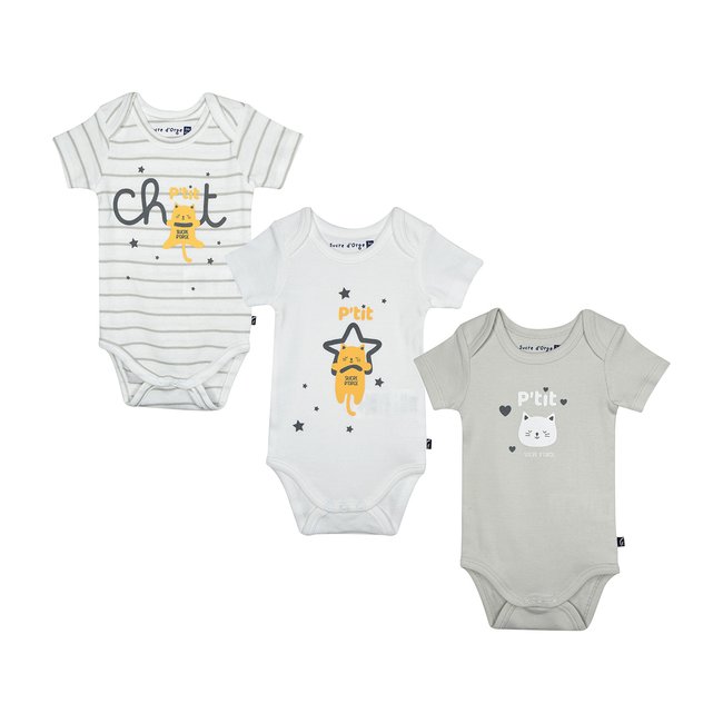 Lot de 3 bodies henni manches courtes bebe gris <span itemprop=