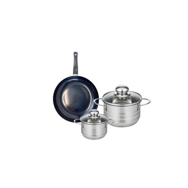 Batterie 1 poêle 20cm + 2 faitouts 12/16cm PRIMA BRILLANT noir <span itemprop=